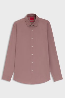 Camicia slim fit in popeline di cotone facile da stirare, Rosso chiaro