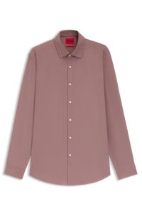 Slim-fit shirt in easy-iron cotton poplin, Light Brown
