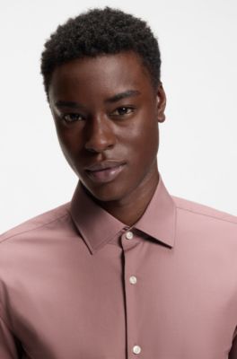 Slim-fit overhemd in een popeline van gemakkelijk te strijken katoen, Lichtbruin