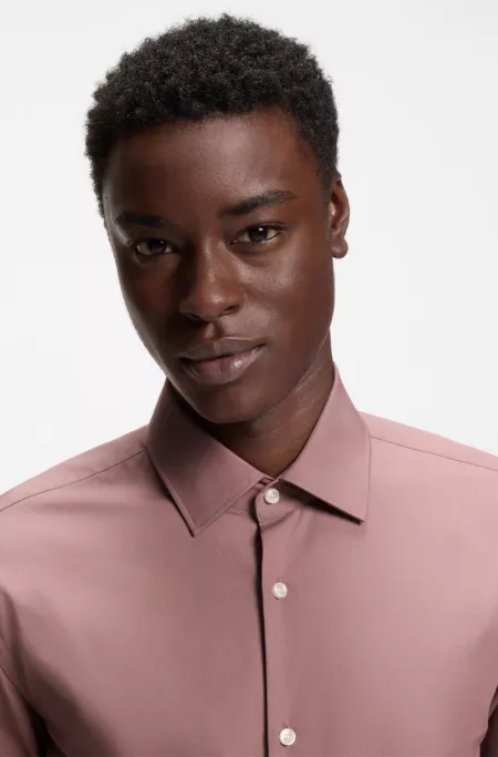 Chemise Slim Fit en popeline de coton facile à repasser