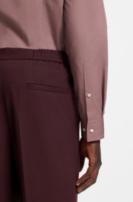 Slim-fit overhemd in een popeline van gemakkelijk te strijken katoen, Lichtbruin