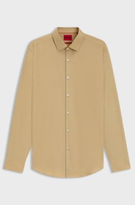 Camisa slim fit en popel&iacute;n de algod&oacute;n de planchado f&aacute;cil, Beige