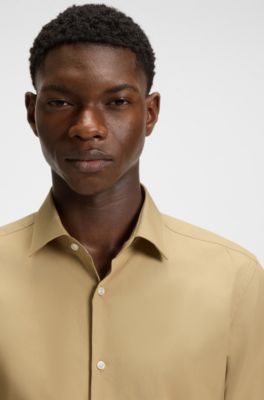 Camisa slim fit en popel&iacute;n de algod&oacute;n de planchado f&aacute;cil, Beige