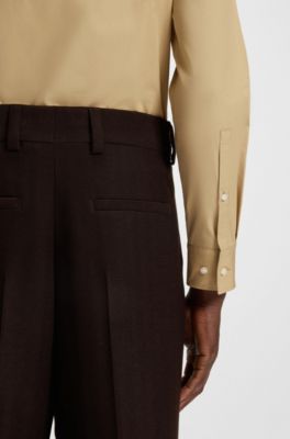 Slim-fit shirt in easy-iron cotton poplin, Beige