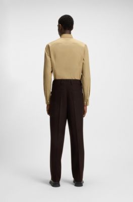 Camisa slim fit en popel&iacute;n de algod&oacute;n de planchado f&aacute;cil, Beige