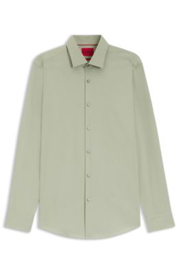 Slim-fit shirt in easy-iron cotton poplin, Light Green