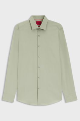 Slim-fit shirt in easy-iron cotton poplin, Light Green