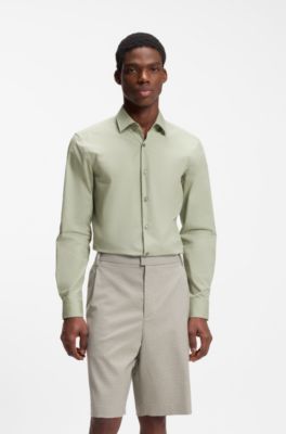 Slim-fit shirt in easy-iron cotton poplin, Light Green
