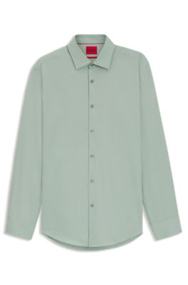 Slim-fit shirt in easy-iron cotton poplin, Light Green