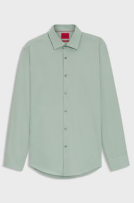 Slim-fit shirt in easy-iron cotton poplin, Light Green