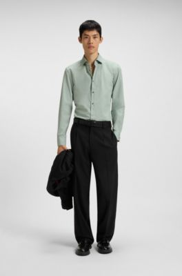 Slim-fit shirt in easy-iron cotton poplin, Light Green