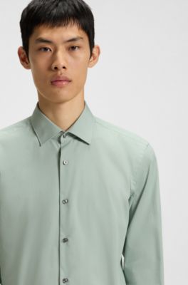 Slim-fit shirt in easy-iron cotton poplin, Light Green