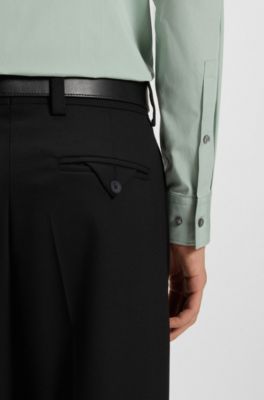 Slim-fit shirt in easy-iron cotton poplin, Light Green