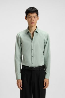 Slim-fit shirt in easy-iron cotton poplin, Light Green