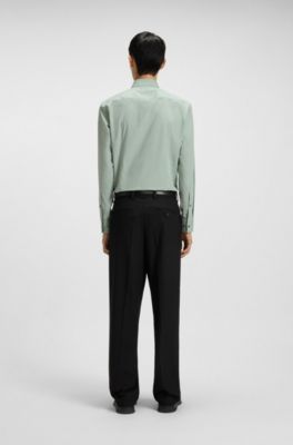 Slim-fit shirt in easy-iron cotton poplin, Light Green