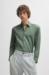 Slim-fit shirt in easy-iron cotton poplin, Light Green