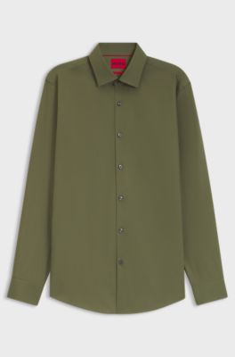 Slim-fit shirt in easy-iron cotton poplin, Olive