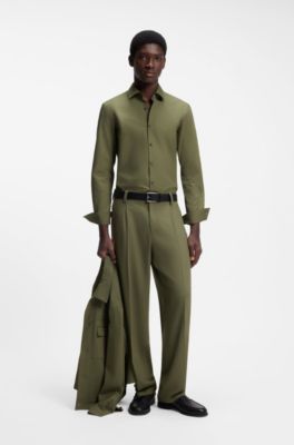 Slim-fit shirt in easy-iron cotton poplin, Olive