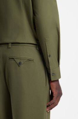 Slim-fit shirt in easy-iron cotton poplin, Olive
