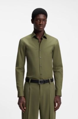 Slim-fit shirt in easy-iron cotton poplin, Olive