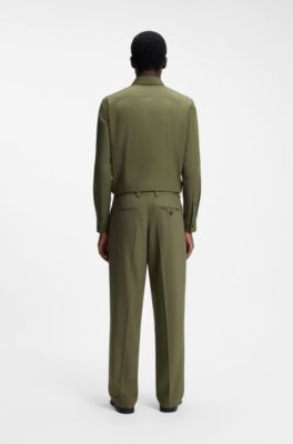 Slim-fit shirt in easy-iron cotton poplin, Olive