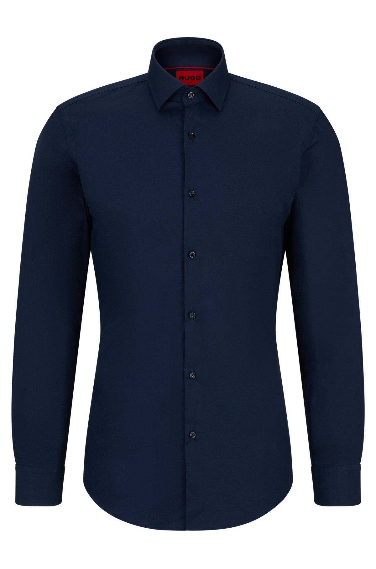 Slim-fit shirt in easy-iron cotton poplin, Dark Blue