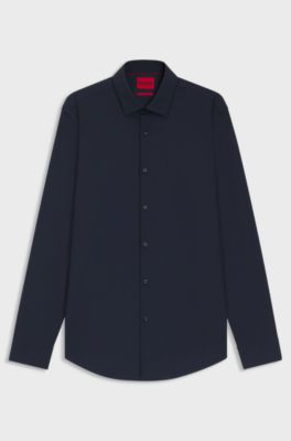 Slim-fit shirt in easy-iron cotton poplin, Dark Blue