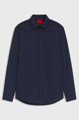 Slim-fit shirt in easy-iron cotton poplin, Dark Blue