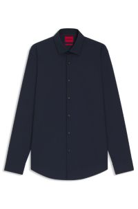 Slim-fit overhemd in een popeline van gemakkelijk te strijken katoen, Donkerblauw
