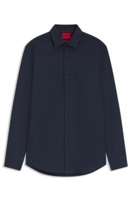 Hugo Uomo Blu Scuro Camicia Slim Fit In Popeline Di Cotone Facile Da Stirare