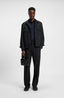 Slim-fit shirt in easy-iron cotton poplin, Dark Blue