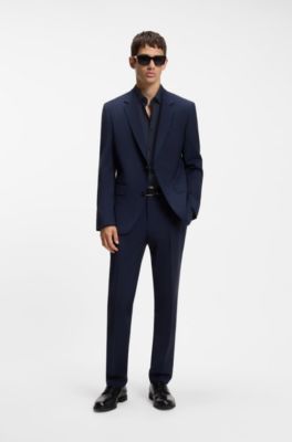 Slim-fit shirt in easy-iron cotton poplin, Dark Blue