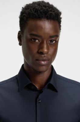 Slim-fit shirt in easy-iron cotton poplin, Dark Blue