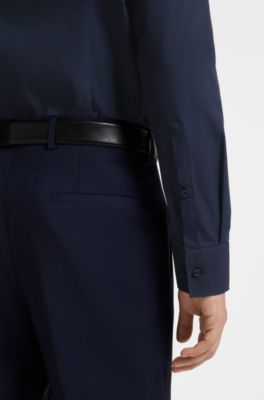 Slim-fit shirt in easy-iron cotton poplin, Dark Blue