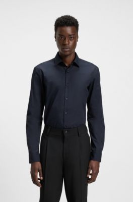 Slim-fit shirt in easy-iron cotton poplin, Dark Blue
