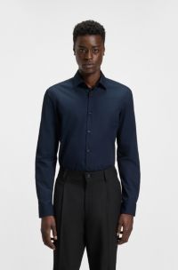 Slim-fit overhemd in een popeline van gemakkelijk te strijken katoen, Donkerblauw