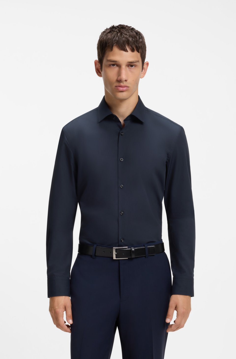 Slim-fit shirt in easy-iron cotton poplin