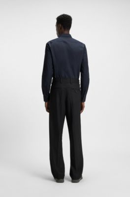 Slim-fit shirt in easy-iron cotton poplin, Dark Blue