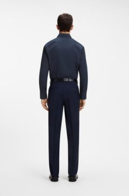 Slim-fit shirt in easy-iron cotton poplin, Dark Blue