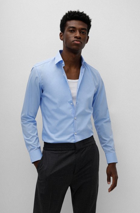 Slim-fit overhemd in een popeline van gemakkelijk te strijken katoen, Lichtblauw