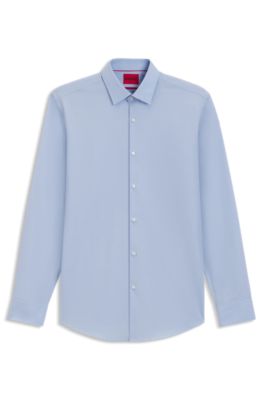 Slim-fit shirt in easy-iron cotton poplin, Light Blue