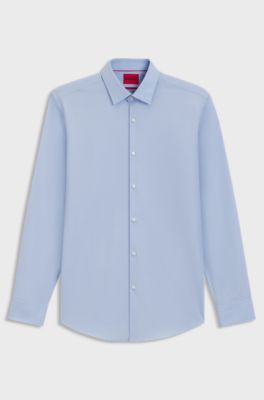 Slim-Fit Hemd aus b&uuml;gelleichter Baumwoll-Popeline, Hellblau