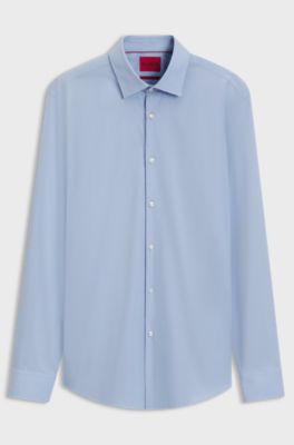 Slim-fit shirt in easy-iron cotton poplin, Light Blue