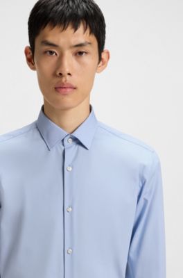 Slim-Fit Hemd aus b&uuml;gelleichter Baumwoll-Popeline, Hellblau
