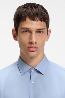 Slim-fit shirt in easy-iron cotton poplin, Light Blue