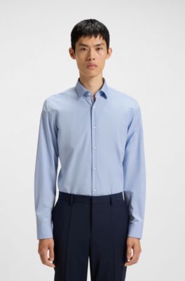 Slim-Fit Hemd aus b&uuml;gelleichter Baumwoll-Popeline, Hellblau