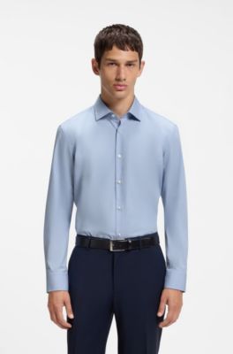Slim-fit shirt in easy-iron cotton poplin, Light Blue