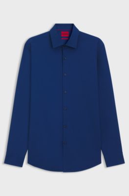 Camicia slim fit in popeline di cotone facile da stirare, Blu