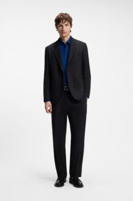 Slim-fit shirt in easy-iron cotton poplin, Blue