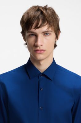 Camisa slim fit en popel&iacute;n de algod&oacute;n de planchado f&aacute;cil, Azul